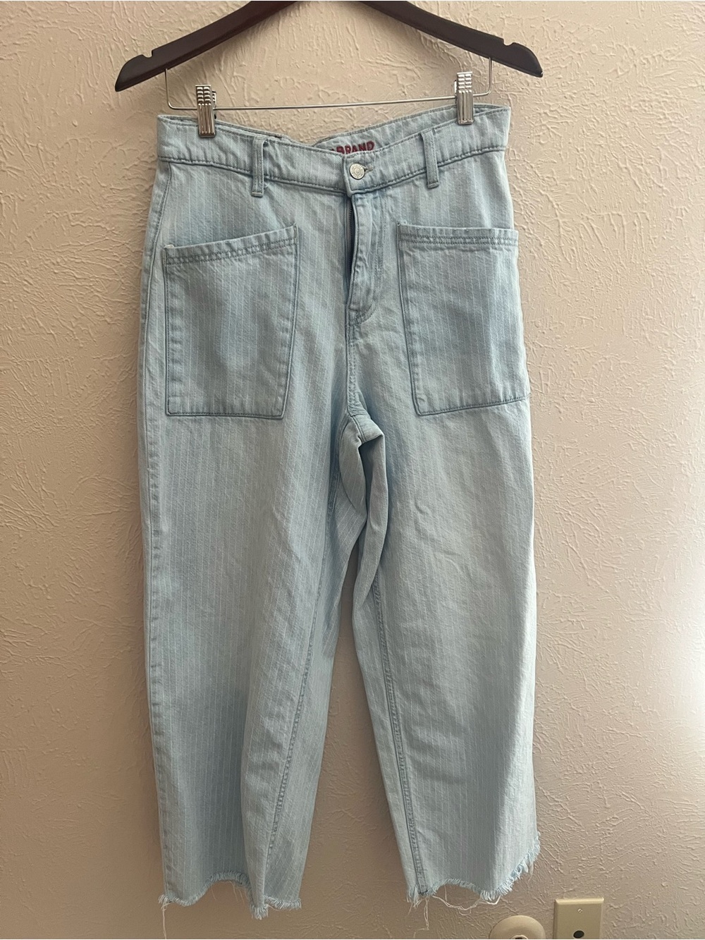 Striped Patch Pocket Wide-Leg Cropped Jeans Size 8 High Rise Trendy